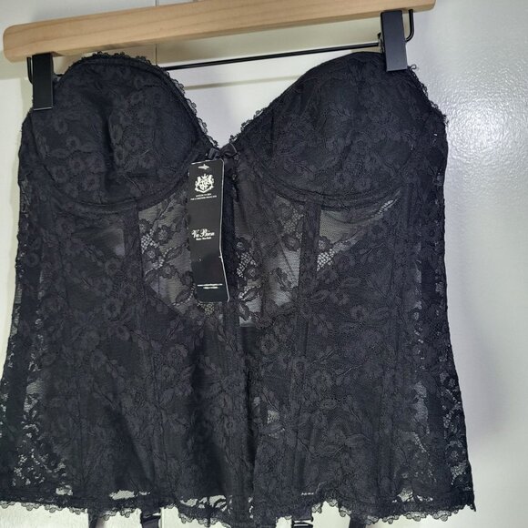 VA BIEN Womens 38B Black Lace Bustier with garters Low Back Sexy Boudoir Goth - Picture 3 of 8